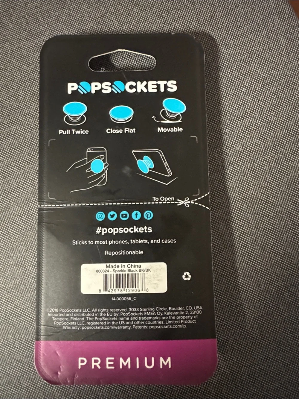 PopSockets Phone Grip & Stand - Black with Purple Glitter
